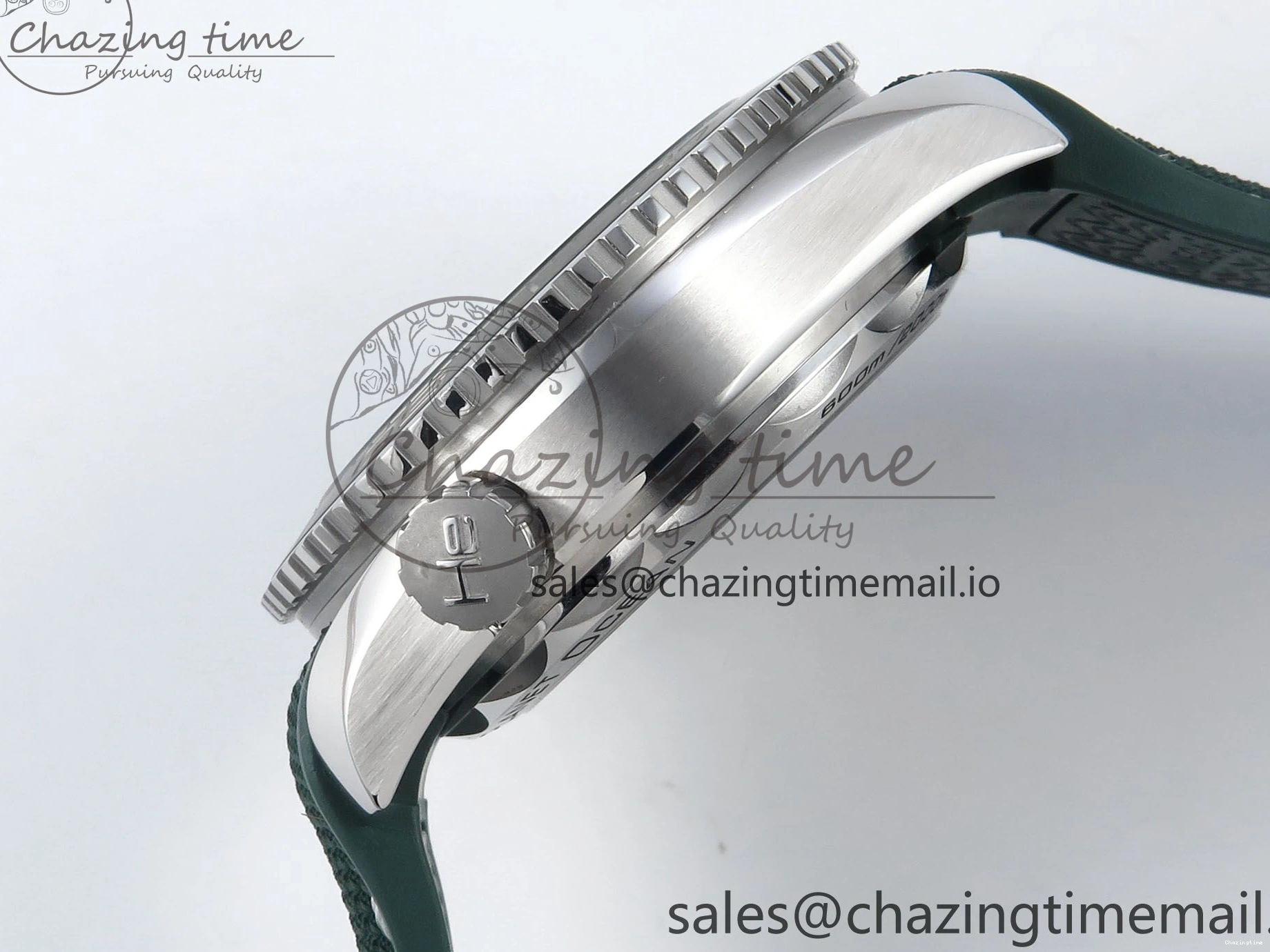 0416 Bold Seamaster Planet Ocean 600M 43.5mm SS SCF 1:1 Best Edition Green Bezel Gray Dial on Green Rubber Strap A8900 Super Clone 7666